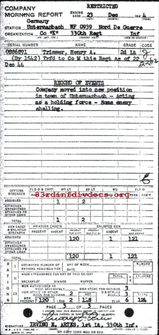 Morning report K Co, 1944-12-23, page 3 Morning report