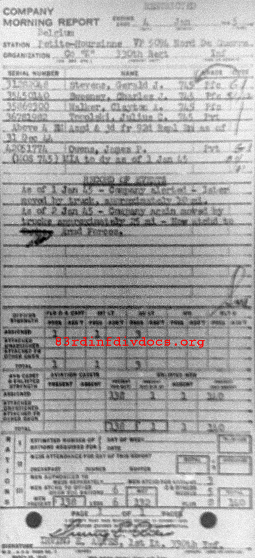 Morning report K Co, 1945-01-04, page 1 Morning report