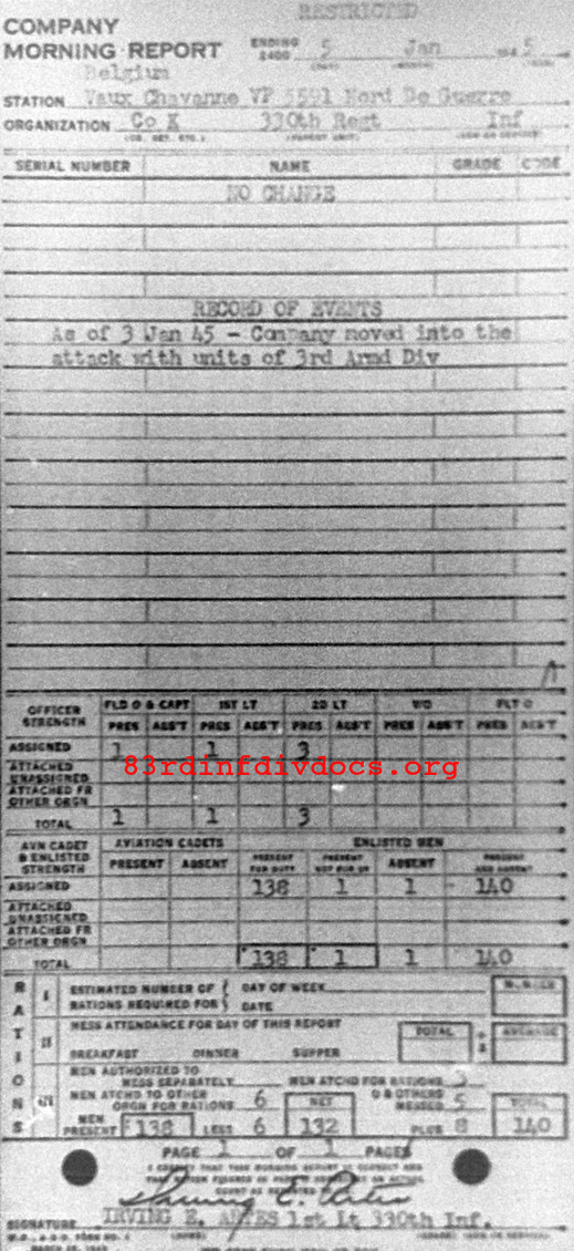Morning report K Co, 1945-01-05, page 1 Morning report
