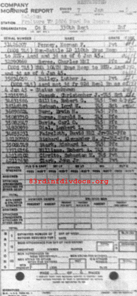 Morning report K Co, 1945-01-07, page 1 Morning report