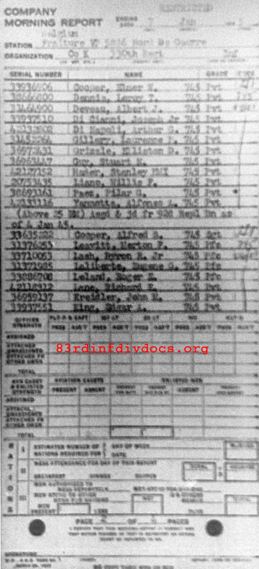 Morning report K Co, 1945-01-07, page 2 Morning report