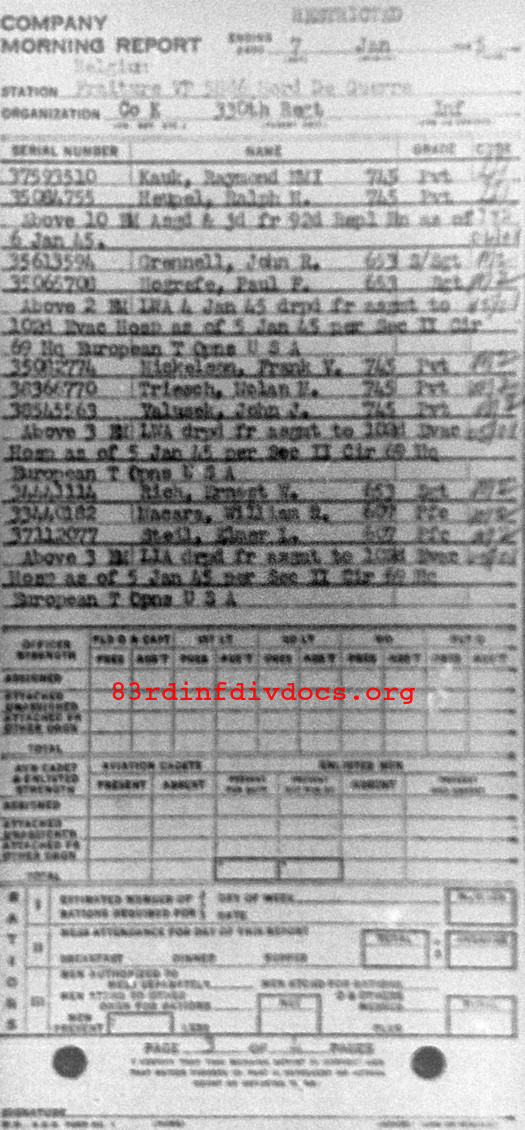 Morning report K Co, 1945-01-07, page 3 Morning report