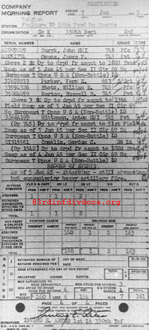 Morning report K Co, 1945-01-07, page 4 Morning report