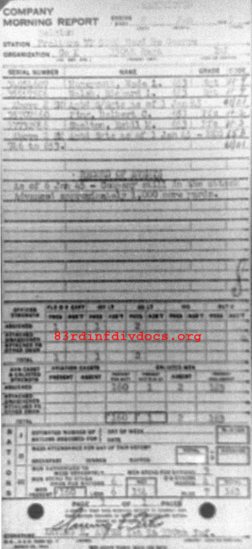 Morning report K Co, 1945-01-08, page 1 Morning report