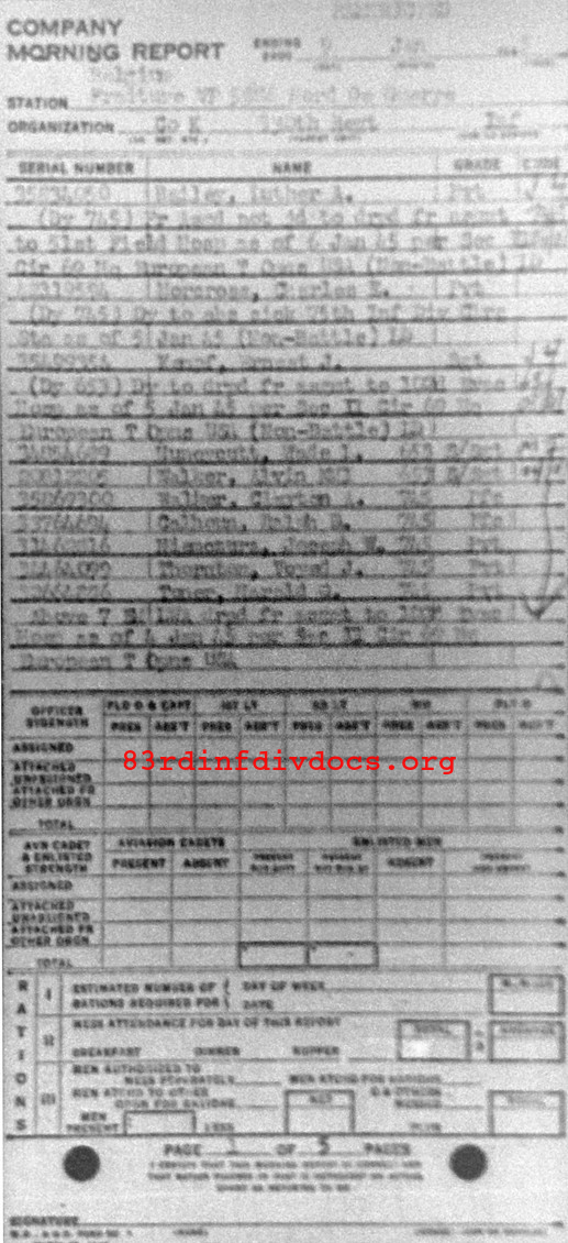 Morning report K Co, 1945-01-09, page 1 Morning report