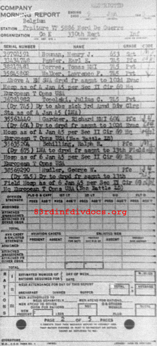 Morning report K Co, 1945-01-09, page 2 Morning report