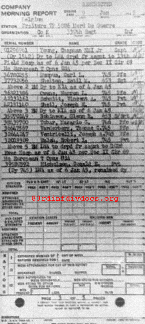 Morning report K Co, 1945-01-09, page 3 Morning report