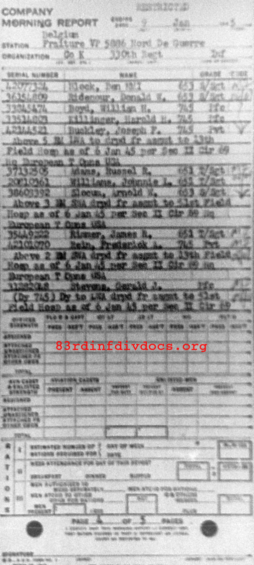 Morning report K Co, 1945-01-09, page 4 Morning report
