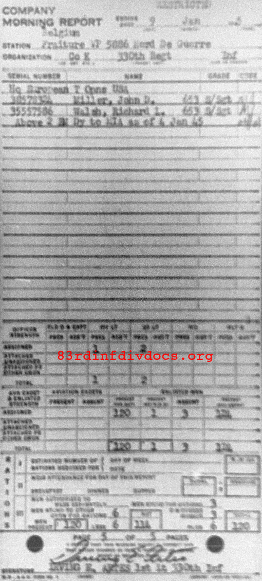 Morning report K Co, 1945-01-09, page 5 Morning report