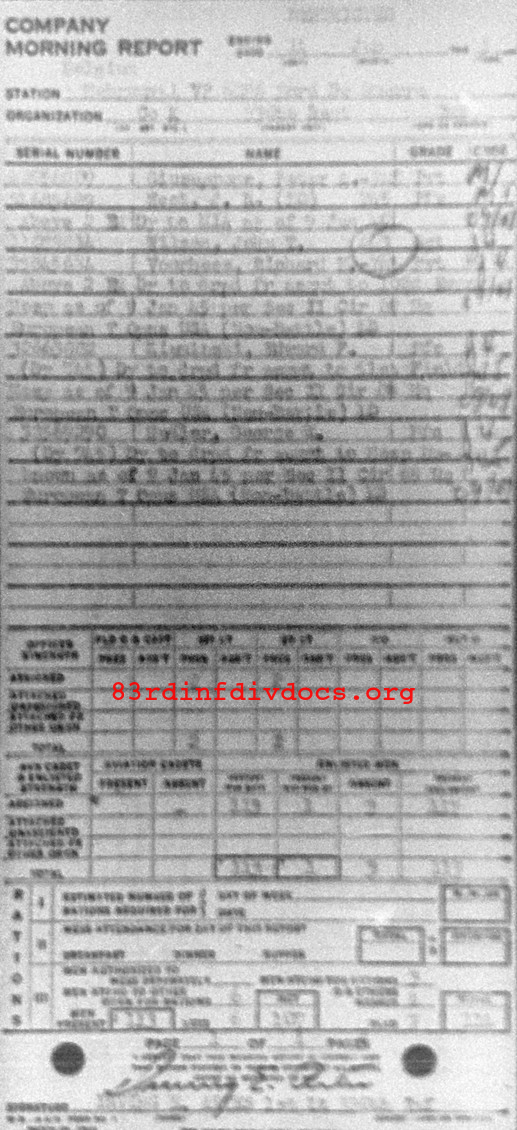 Morning report K Co, 1945-01-14, page 1 Morning report