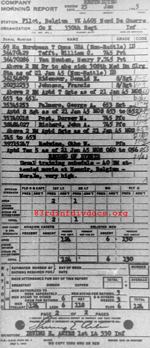 Morning report K Co, 1945-01-23, page 2 Morning report