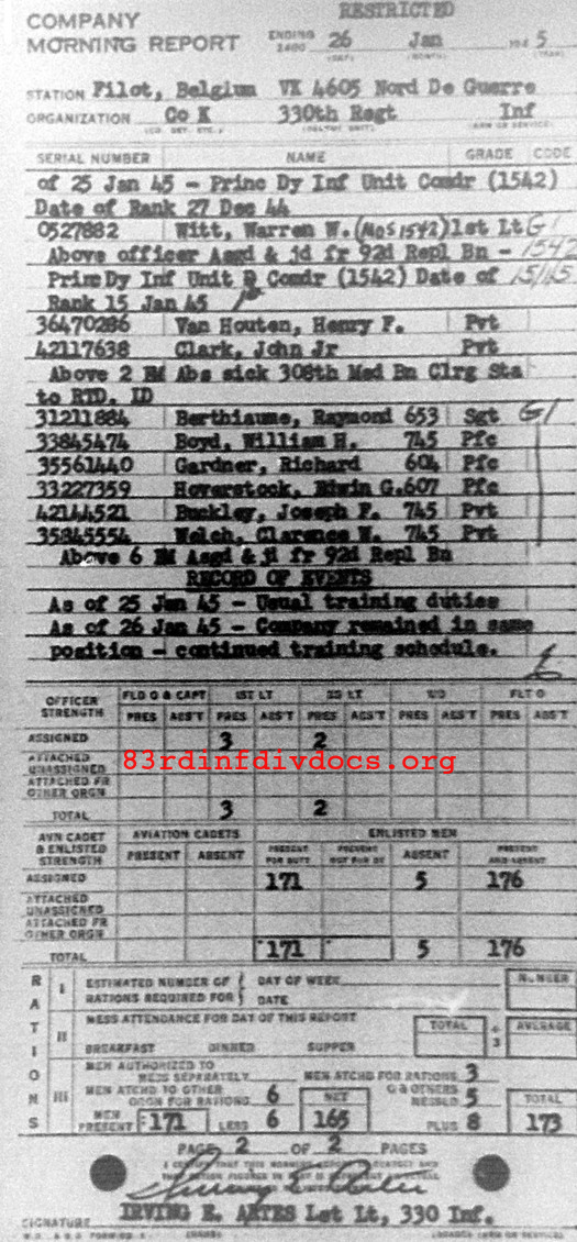 Morning report K Co, 1945-01-26, page 2 Morning report