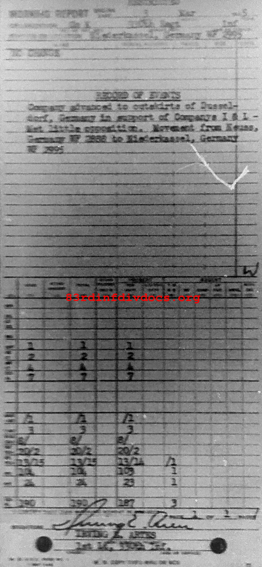 Morning report K Co, 1945-03-03, page 1 Morning report