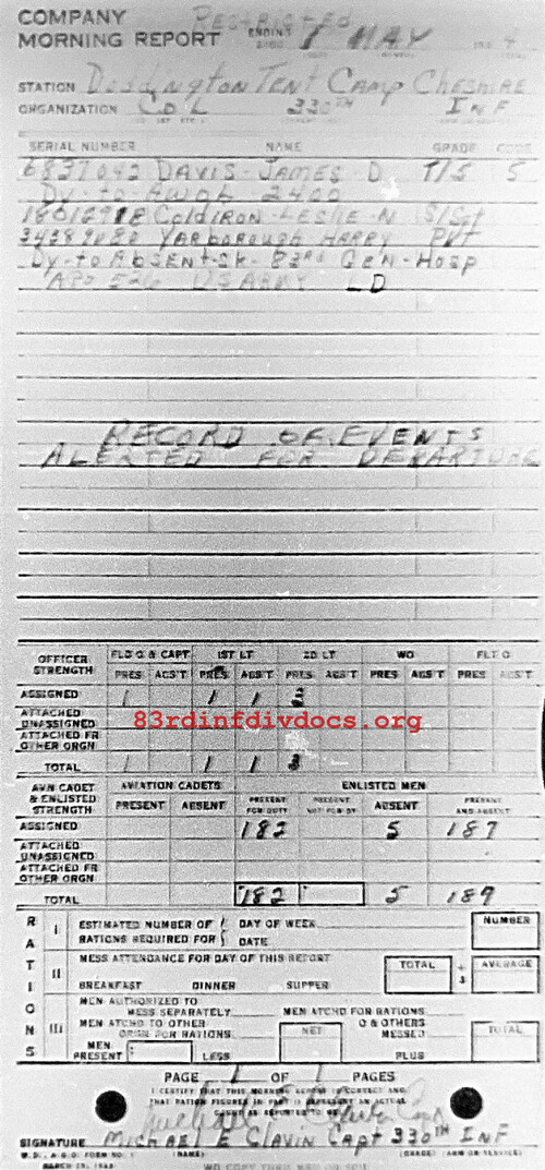 Morning report L Co, 1944-05-01, page 1 Morning report