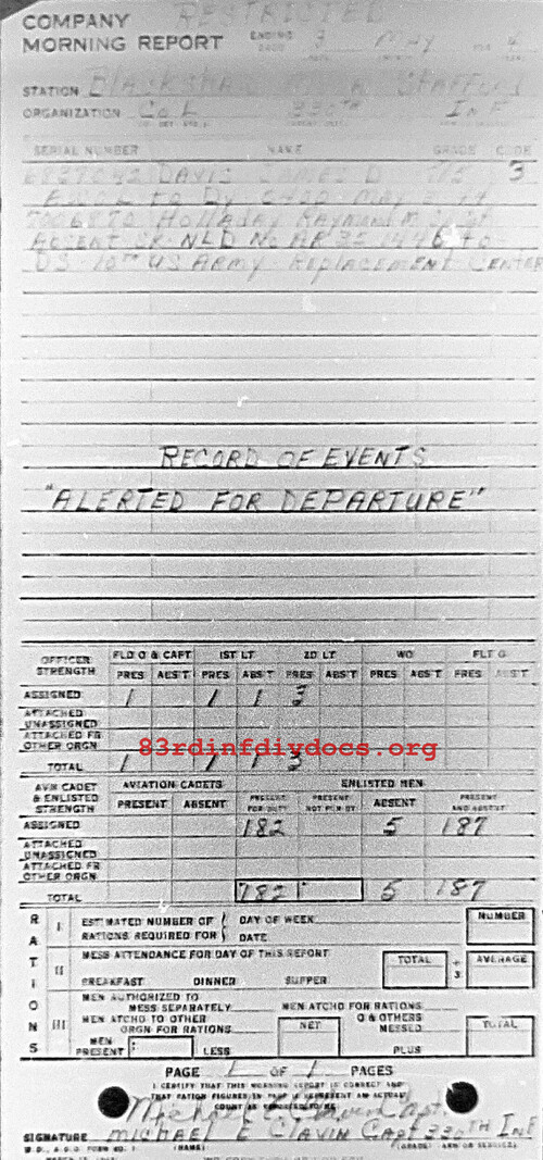 Morning report L Co, 1944-05-03, page 1 Morning report