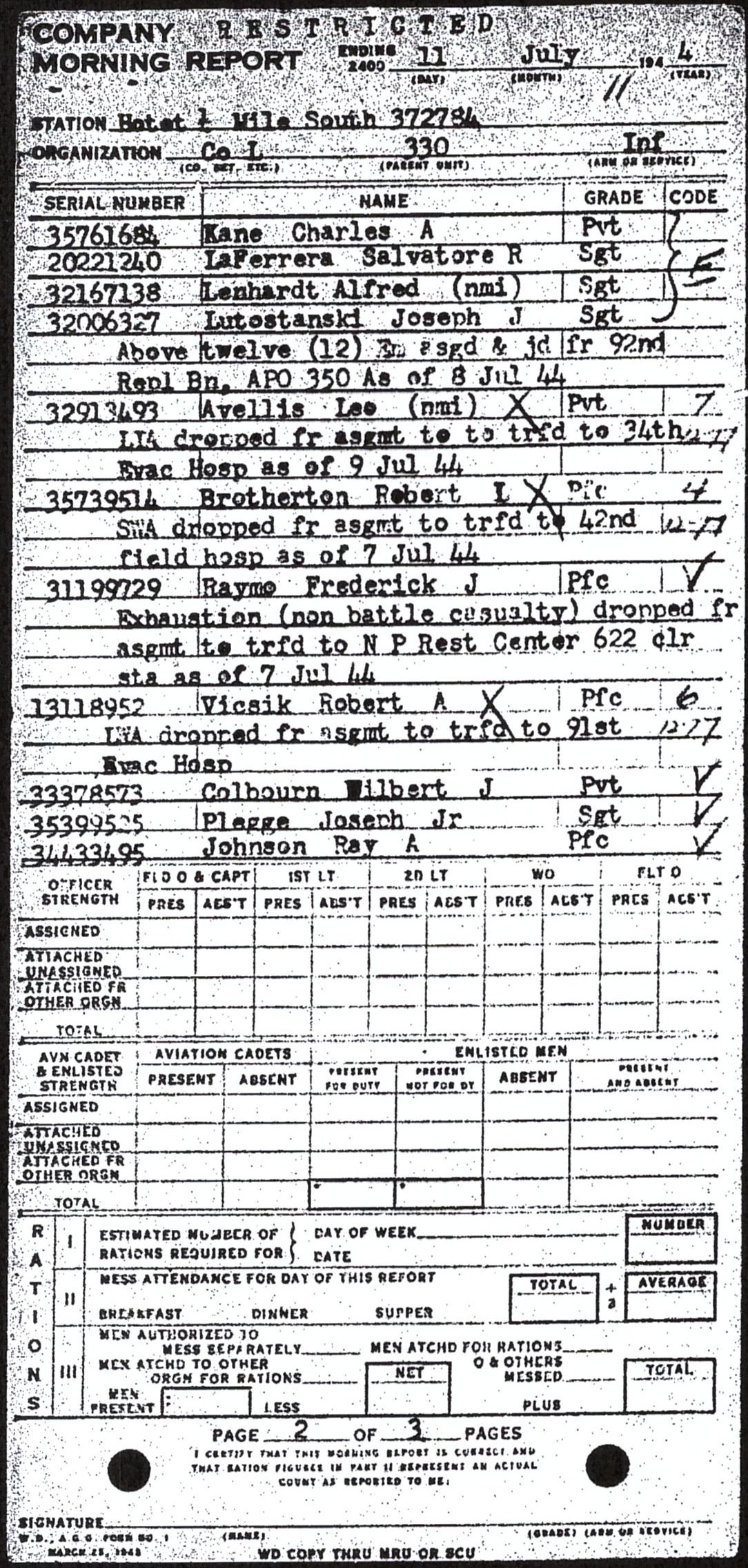Morning report L Co, 1944-07-11, page 2 Morning report