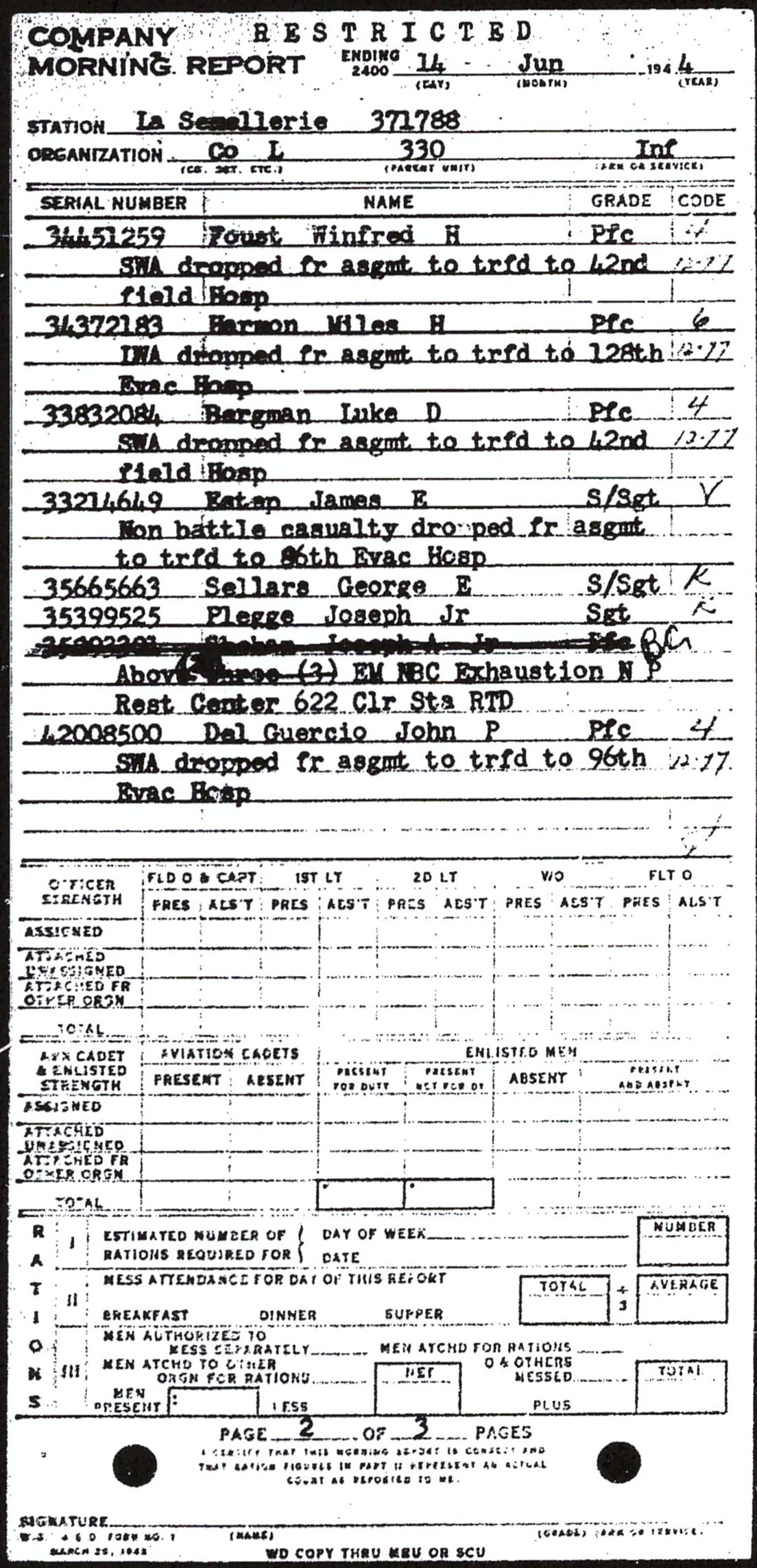 Morning report L Co, 1944-07-14, page 2 Morning report