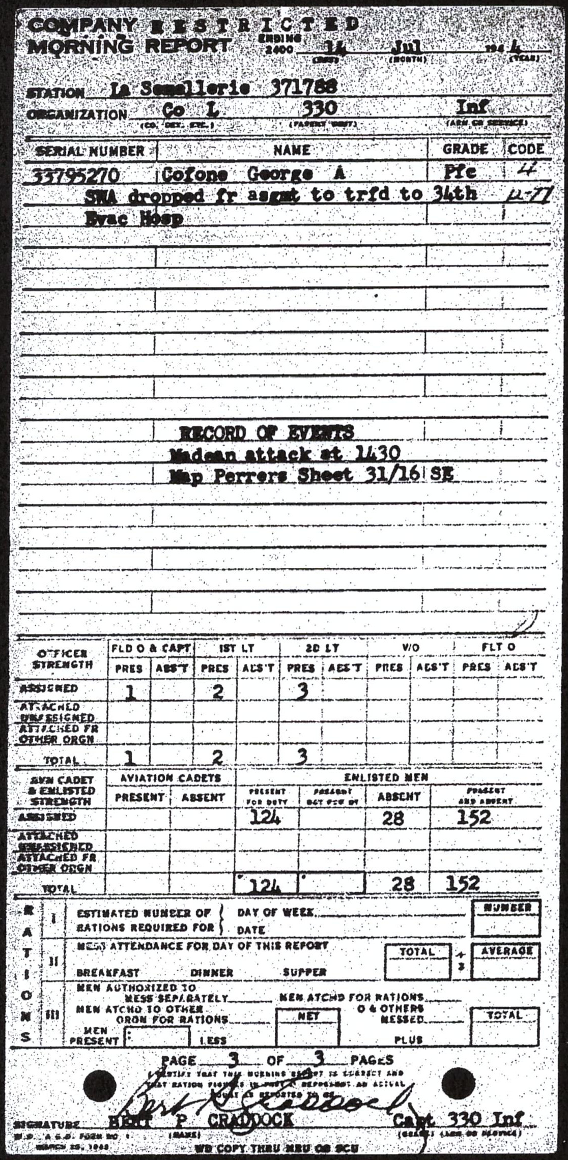 Morning report L Co, 1944-07-14, page 3 Morning report