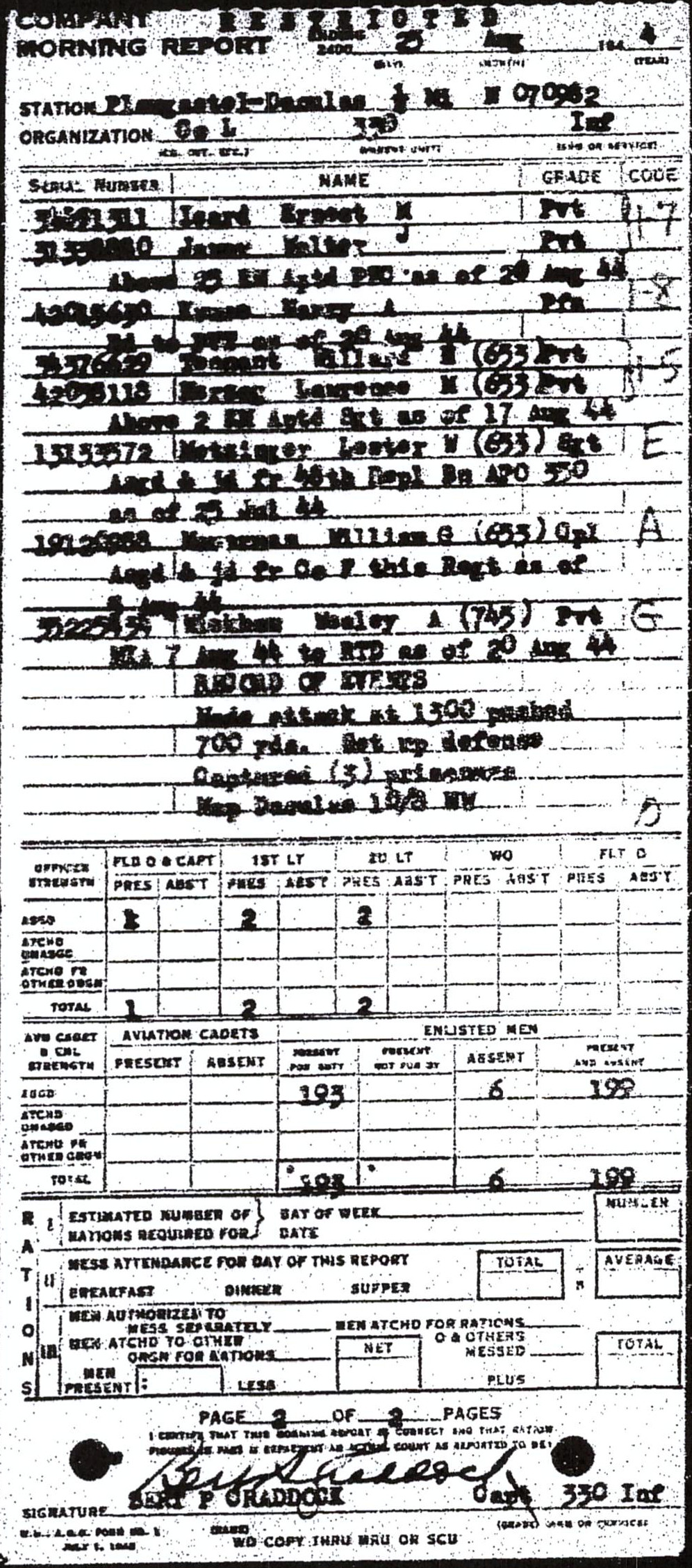 Morning report L Co, 1944-08-25, page 2 Morning report