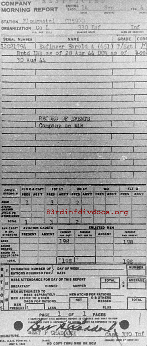 Morning report L Co, 1944-09-14, page 1 Morning report