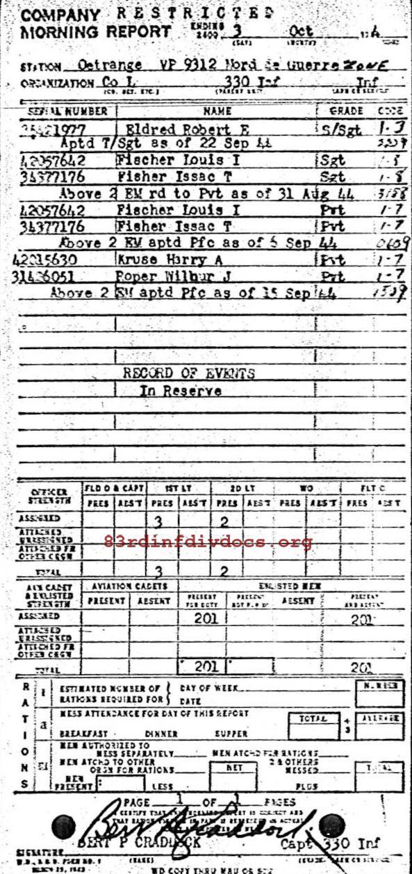 Morning report L Co, 1944-10-03, page 1 Morning report