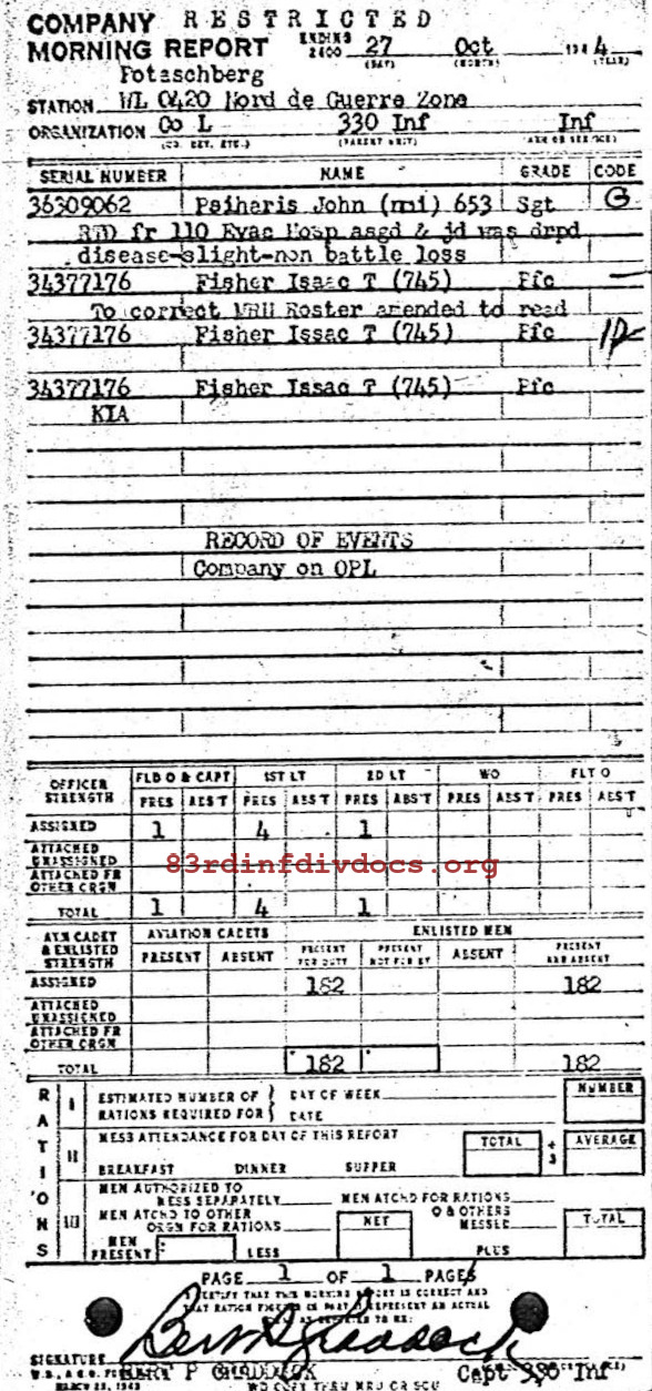 Morning report L Co, 1944-10-27, page 1 Morning report
