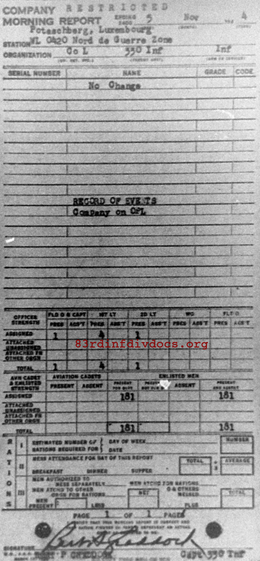 Morning report L Co, 1944-11-05, page 1 Morning report