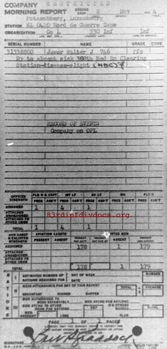 Morning report L Co, 1944-11-08, page 1 Morning report