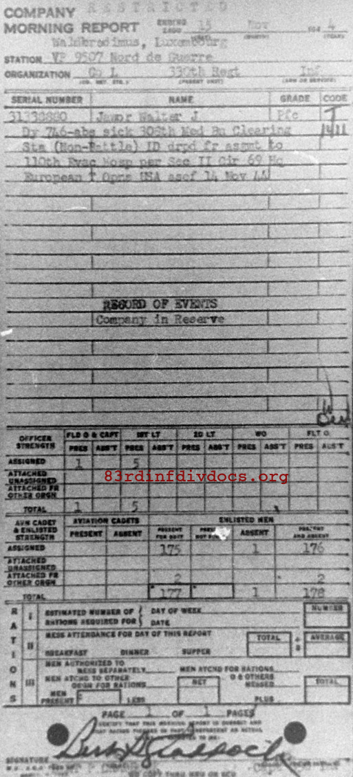 Morning report L Co, 1944-11-15, page 1 Morning report