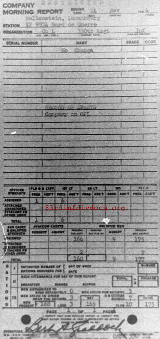 Morning report L Co, 1944-11-24, page 1 Morning report