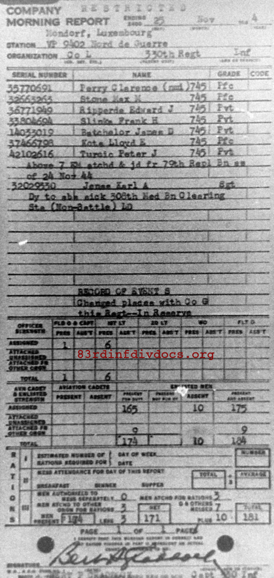 Morning report L Co, 1944-11-25, page 1 Morning report