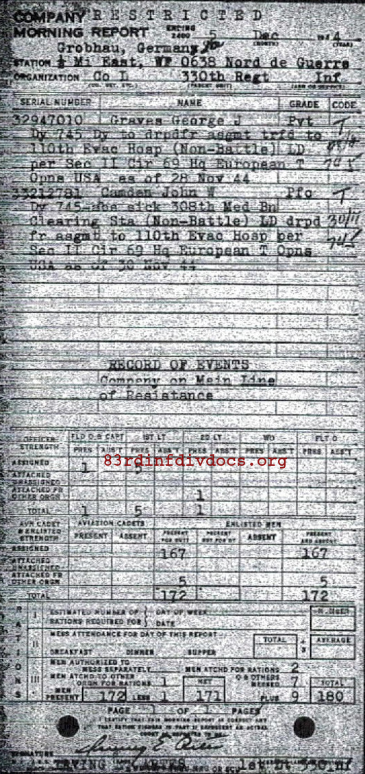 Morning report L Co, 1944-12-05, page 1 Morning report