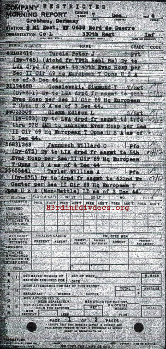 Morning report L Co, 1944-12-07, page 1 Morning report