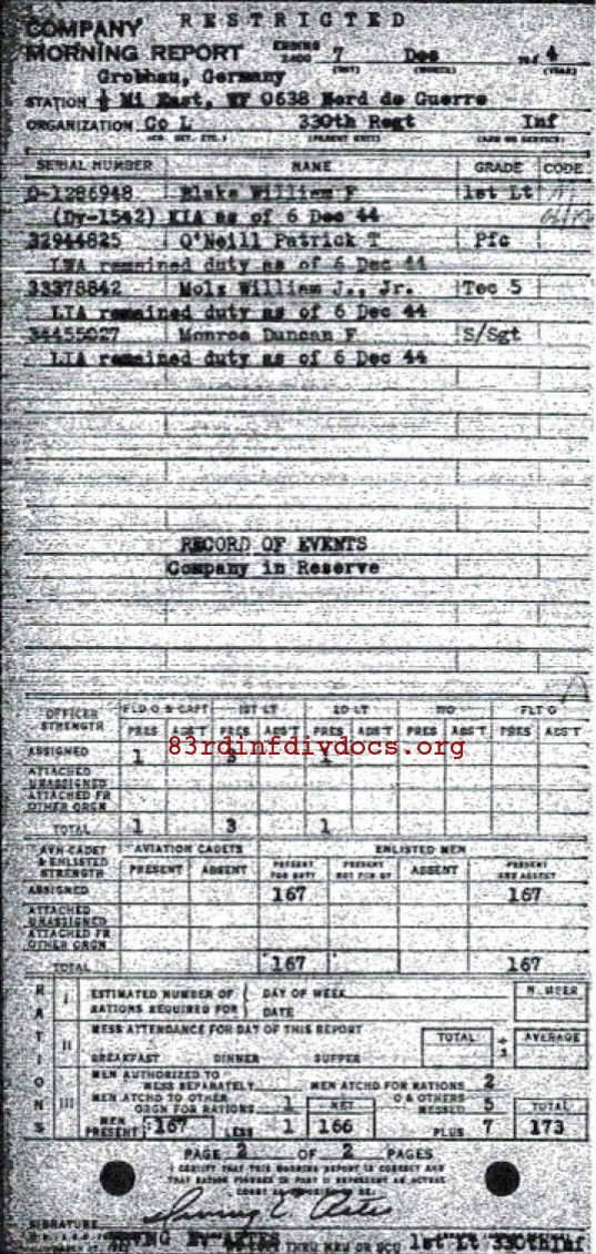 Morning report L Co, 1944-12-07, page 2 Morning report
