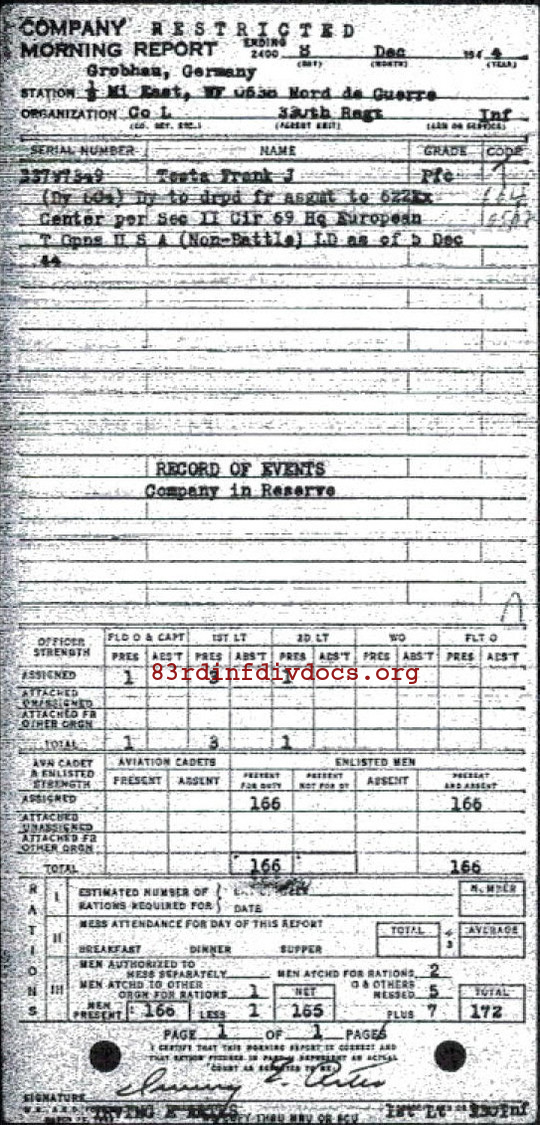 Morning report L Co, 1944-12-08, page 1 Morning report