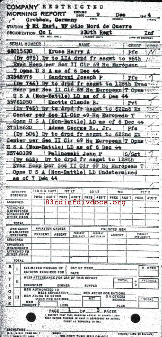 Morning report L Co, 1944-12-09, page 1 Morning report