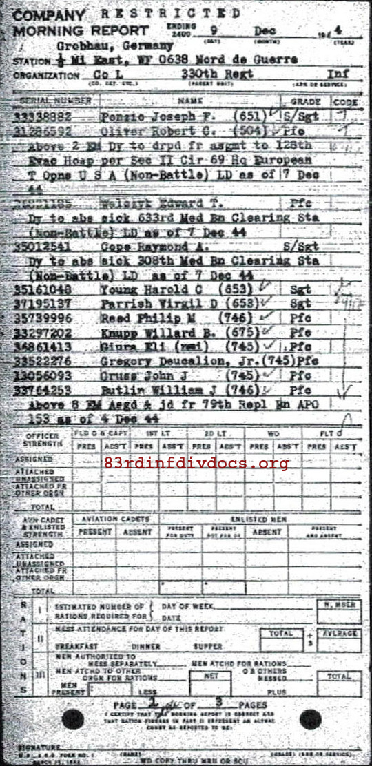 Morning report L Co, 1944-12-09, page 2 Morning report