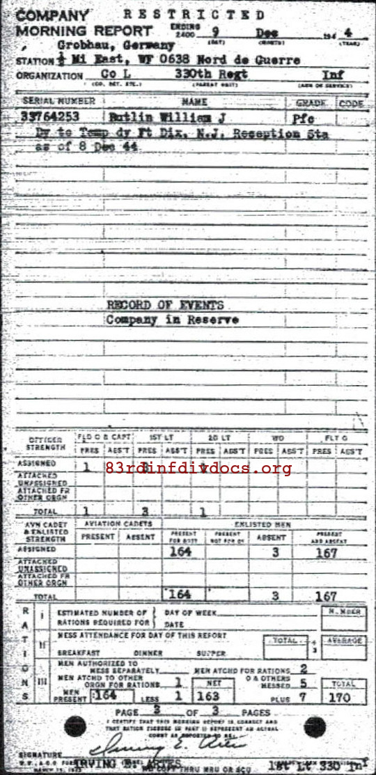 Morning report L Co, 1944-12-09, page 3 Morning report