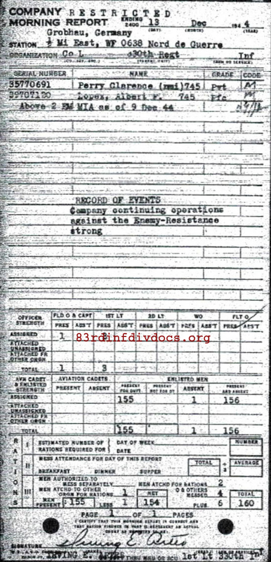 Morning report L Co, 1944-12-13, page 1 Morning report