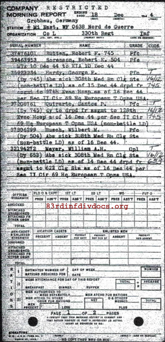 Morning report L Co, 1944-12-18, page 1 Morning report