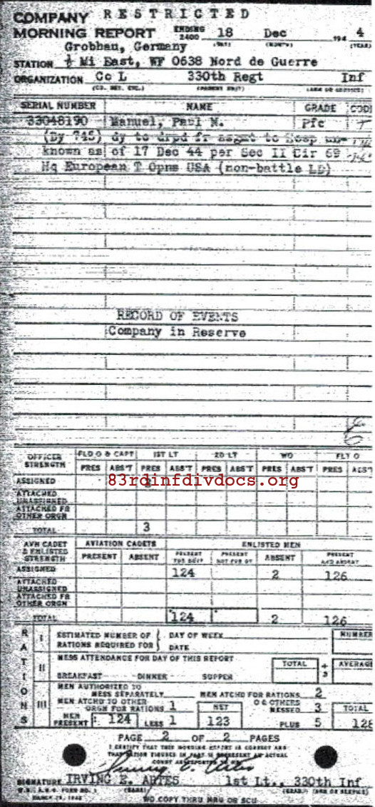 Morning report L Co, 1944-12-18, page 2 Morning report