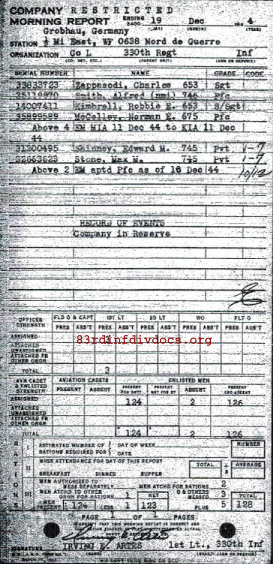 Morning report L Co, 1944-12-19, page 1 Morning report