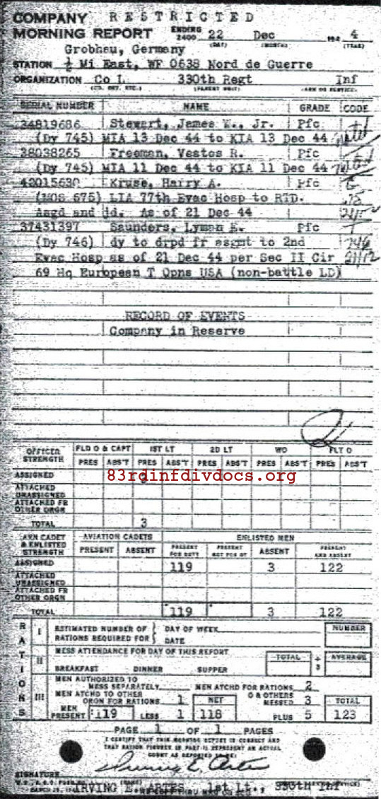 Morning report L Co, 1944-12-22, page 1 Morning report