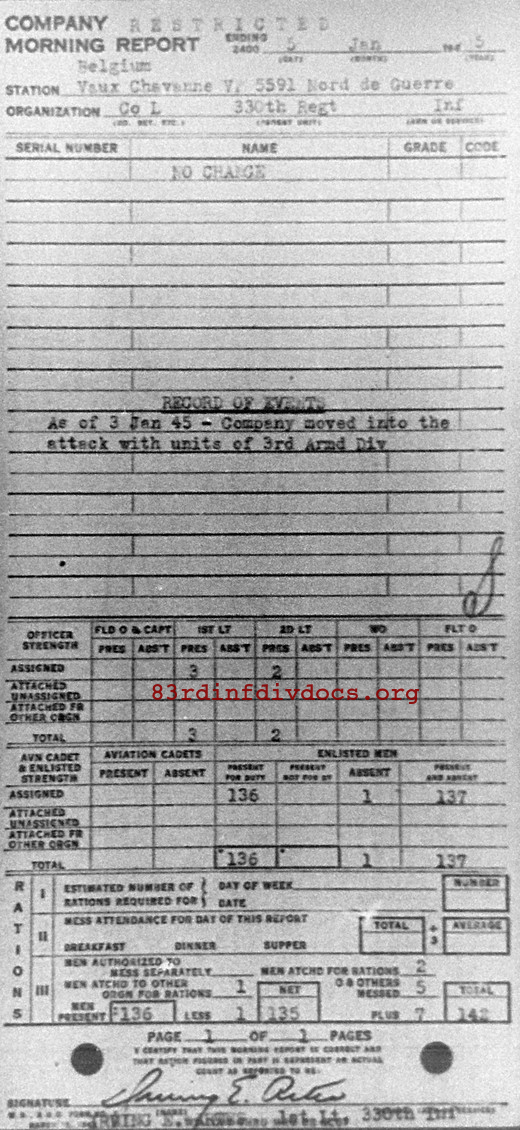 Morning report L Co, 1945-01-05, page 1 Morning report