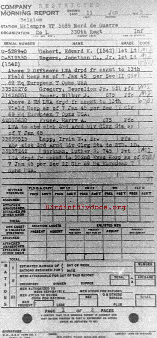 Morning report L Co, 1945-01-11, page 1 Morning report