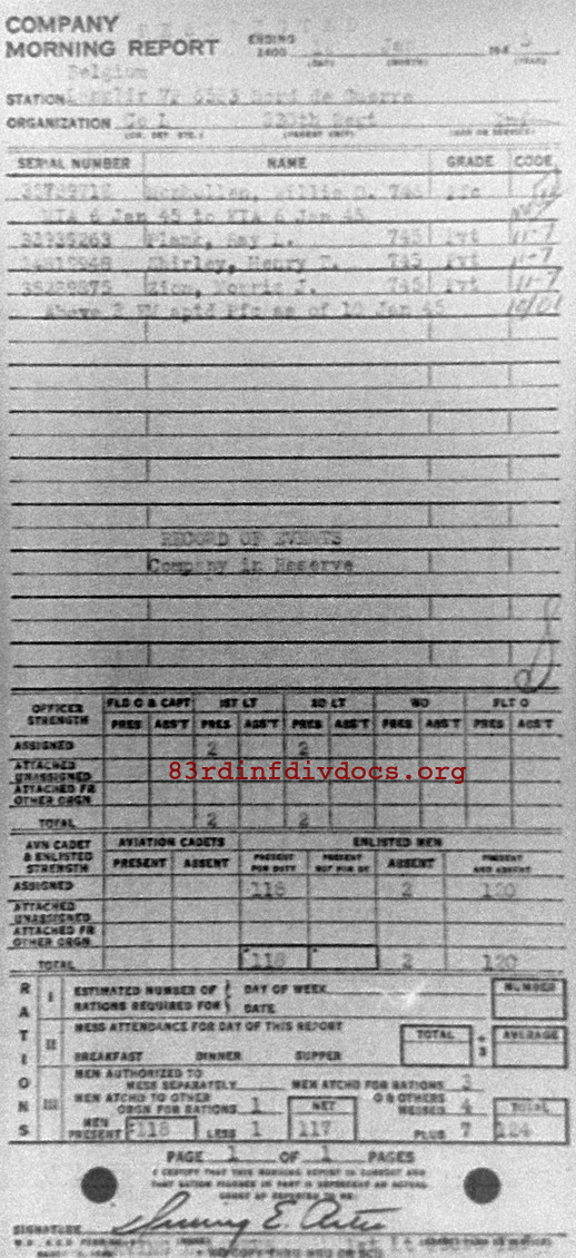 Morning report L Co, 1945-01-16, page 1 Morning report