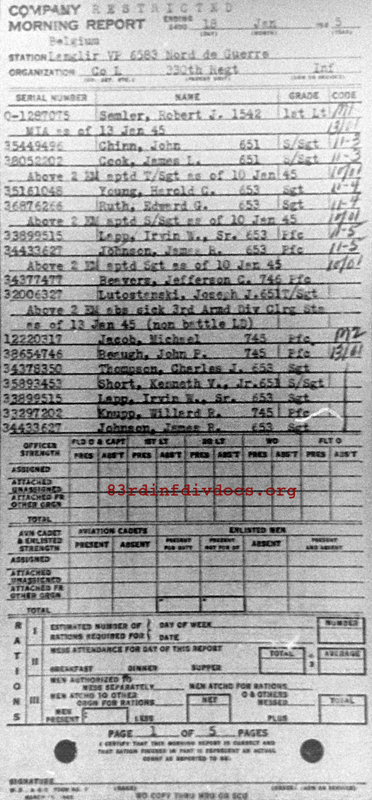 Morning report L Co, 1945-01-18, page 1 Morning report