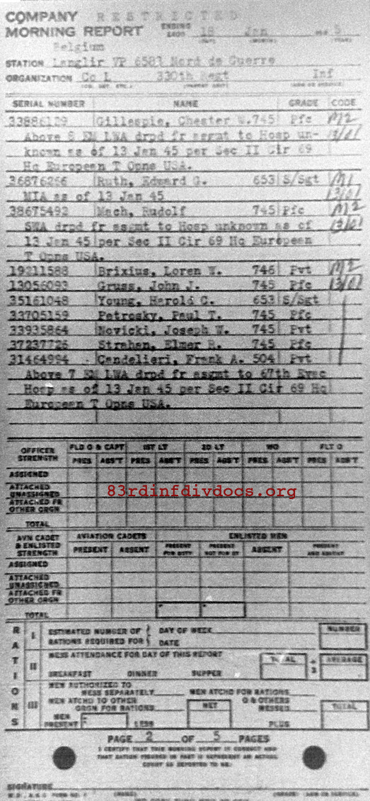 Morning report L Co, 1945-01-18, page 2 Morning report