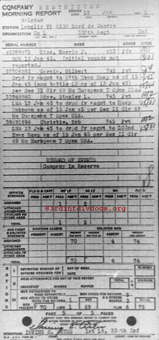 Morning report L Co, 1945-01-18, page 5 Morning report