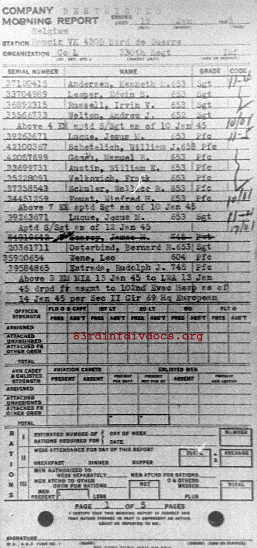 Morning report L Co, 1945-01-19, page 1 Morning report